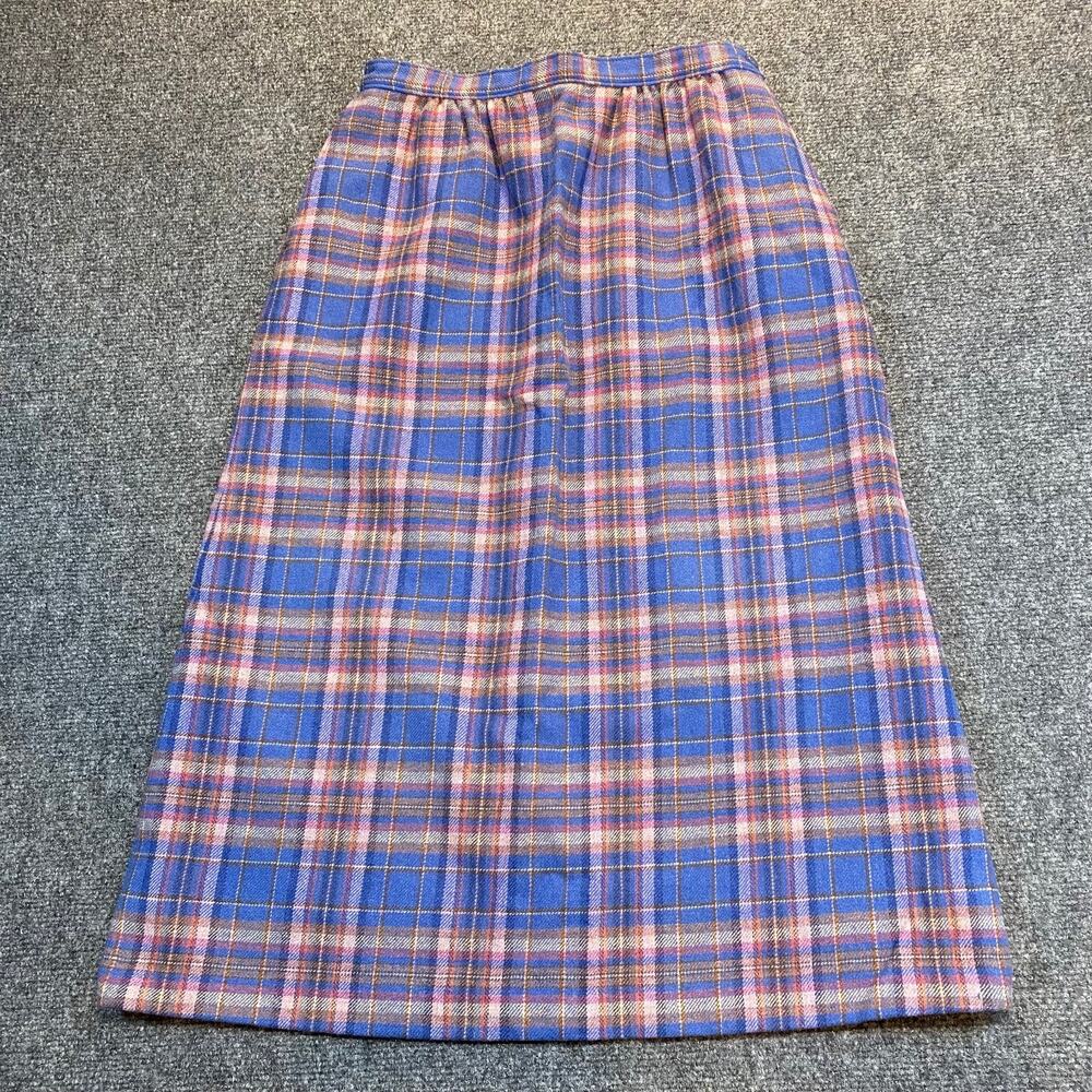Vintage Pendleton Blue Purple Plaid Wool Pencil Skirt Womens 6 Tartan Midi